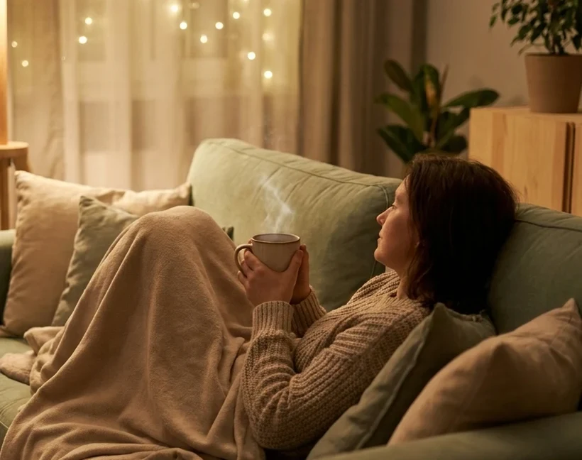 Person relaxing in the evening as part of a calm wind-down routine