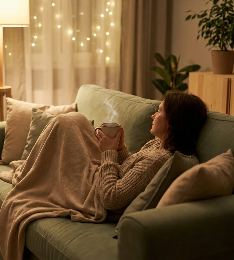 Person relaxing in the evening as part of a calm wind-down routine